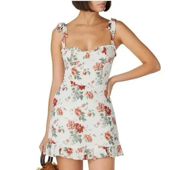 Reformation Dainty Dress XS Georgette Romantic Corset Floral - Picture 2 of 12